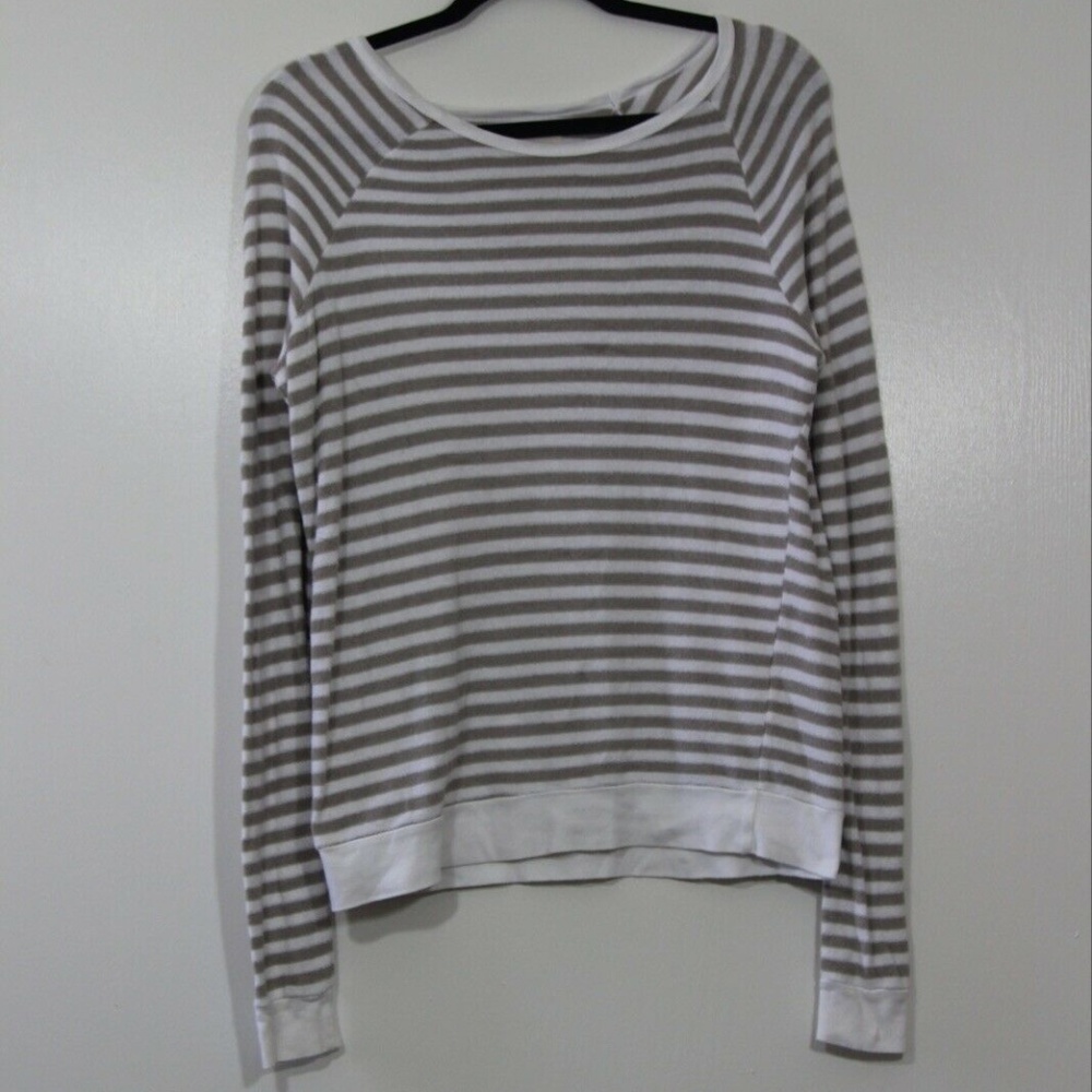 Tna Women Cream And Tan Striped Crewneck Casual